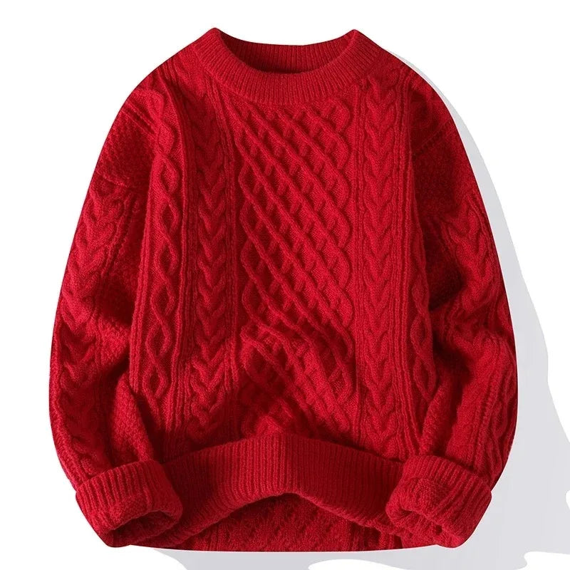 Men's Autumn Winter Round Neck Red Sweater Man Loose Casual Knitted Top