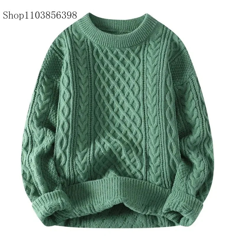 Men's Autumn Winter Round Neck Red Sweater Man Loose Casual Knitted Top