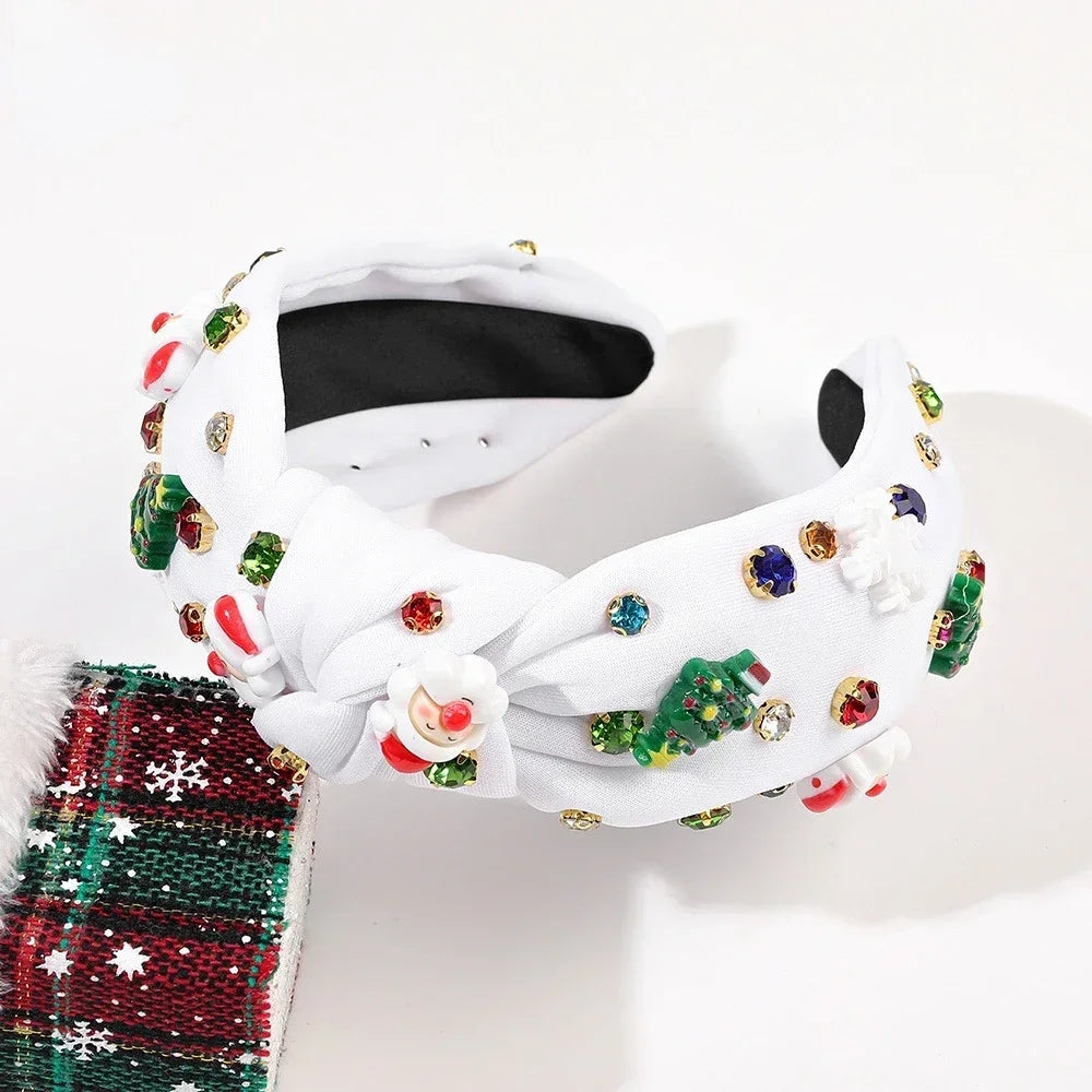 Women Christmas  Beaded Xmas Bow Tree Snowflake Knotted Headband