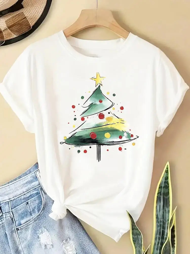 New Year Women Merry Christmas Clothes Top Tees Holiday