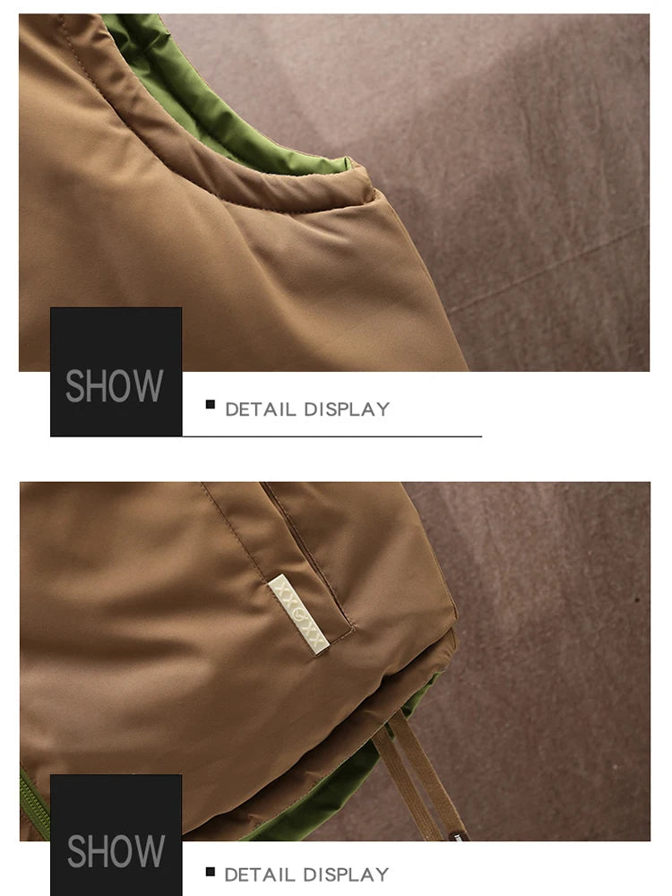 Men Winter Vest With Bag Casual Warm Stand Collar