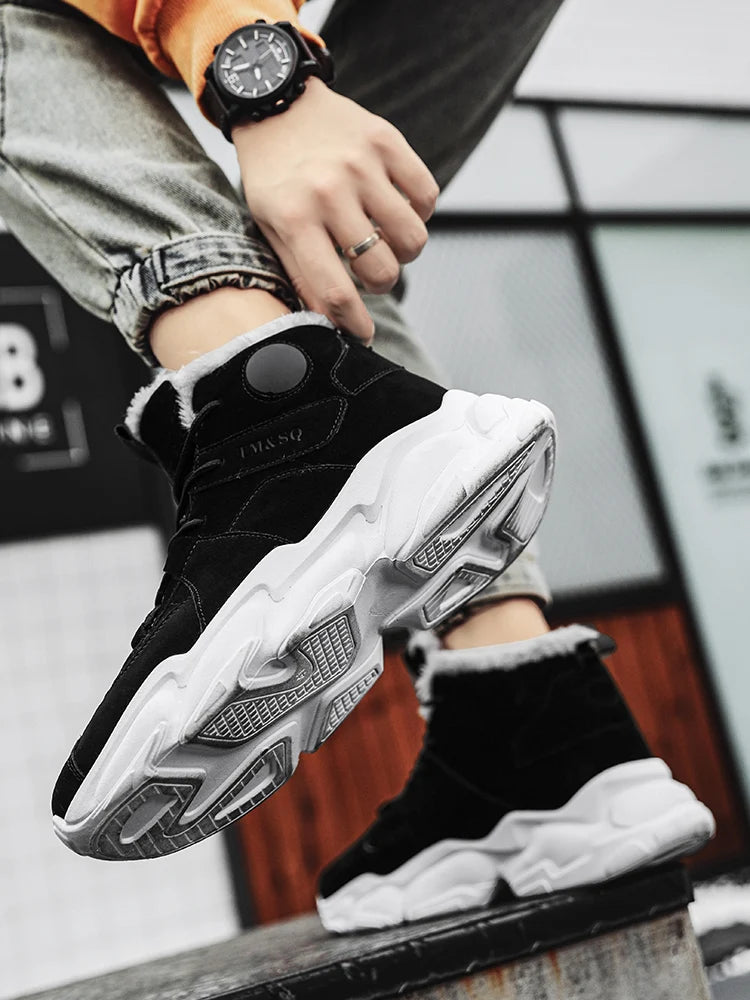 Men Boots Winter Shoes Mans Footwear Warm Fur Snow