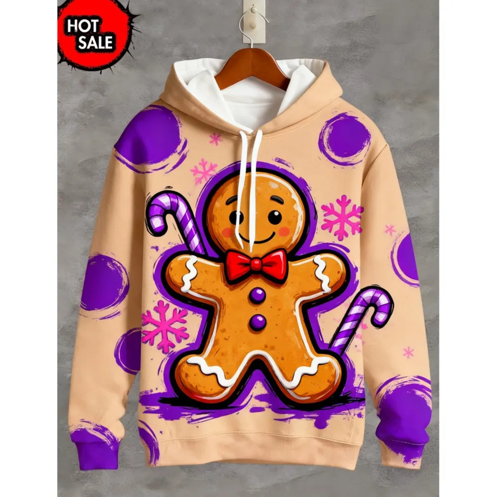 Christmas Man Hoodie Fashion Gingerbread Man 3D Print Sweatshirts