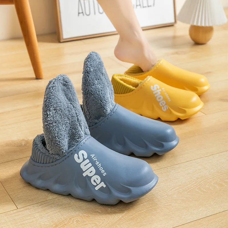 Winter Men Indoor  Warm Slippers Plush Waterproof Anti slip Cotton Shoes