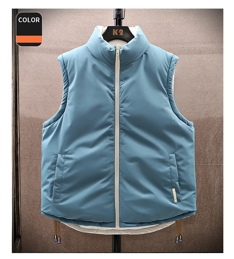 Men Winter Vest With Bag Casual Warm Stand Collar