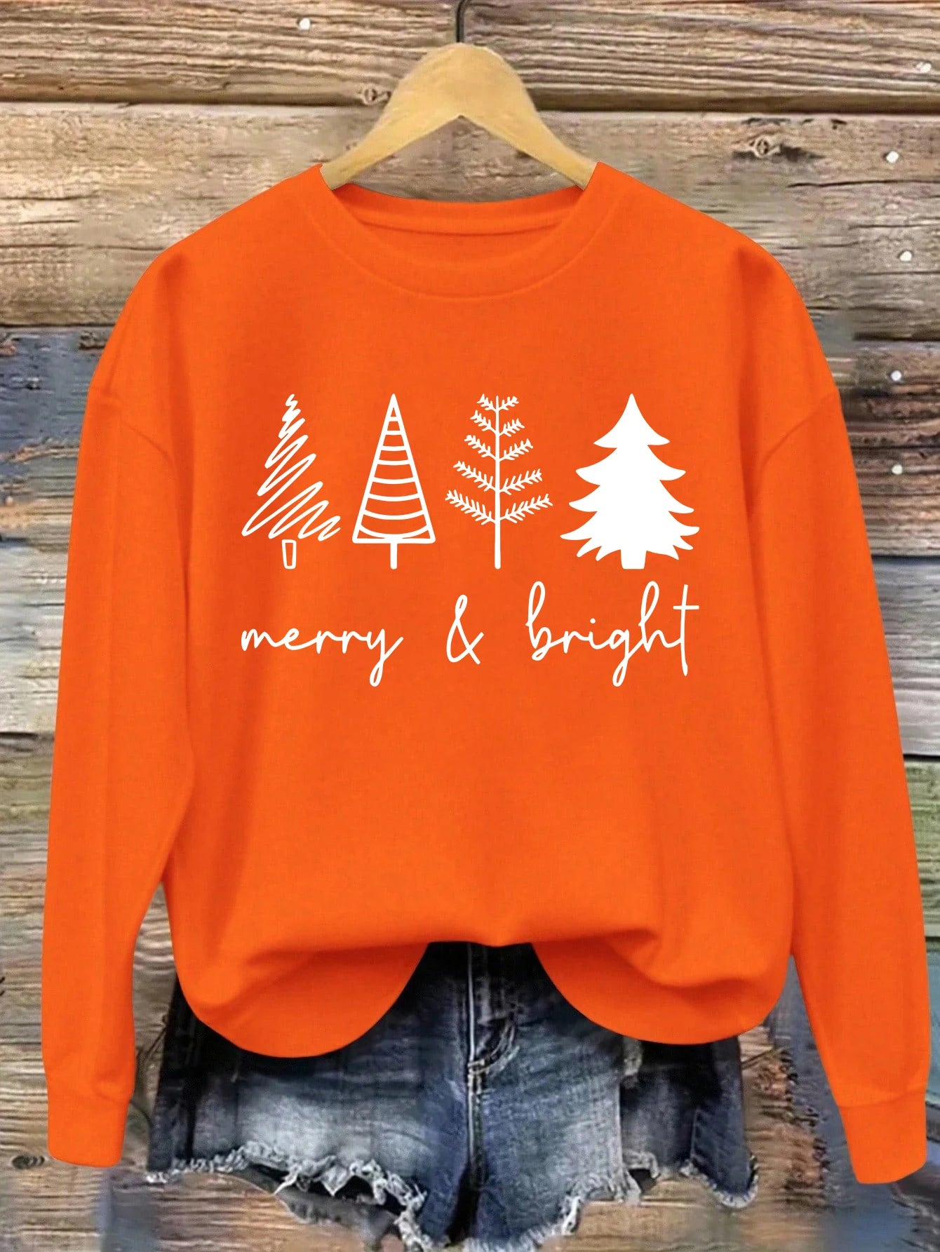 Merry Bright Christmas Tree Printing Women Sweatshirt Hip Hop Clothes