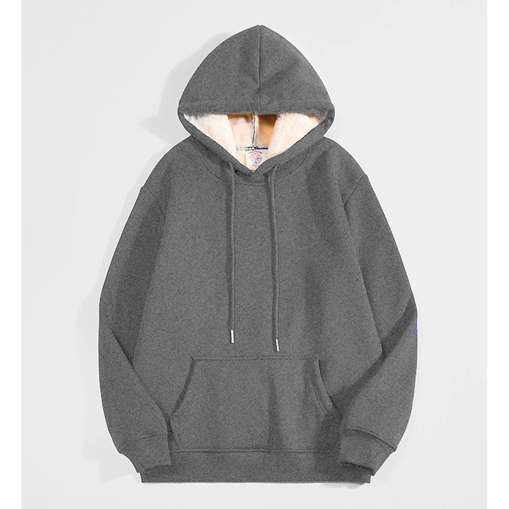 Winter Warm Thicken Hoodies Men Lambswool  Sweatshirt