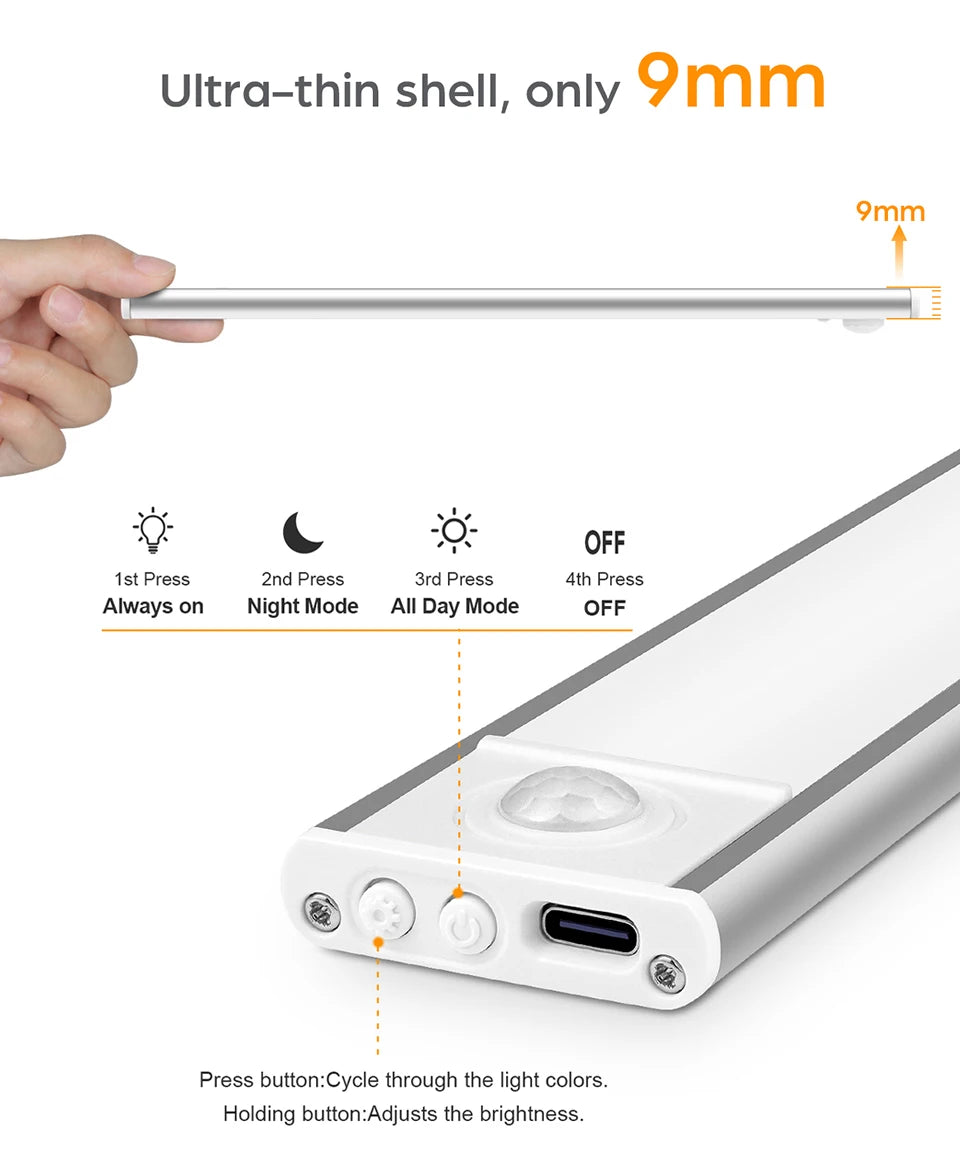 LED Aluminum Cabinet Lamp 3 Color Rechargeable Battery
