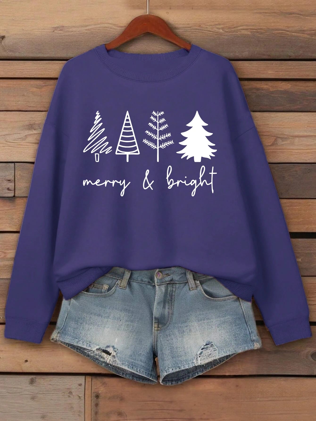 Merry Bright Christmas Tree Printing Women Sweatshirt Hip Hop Clothes