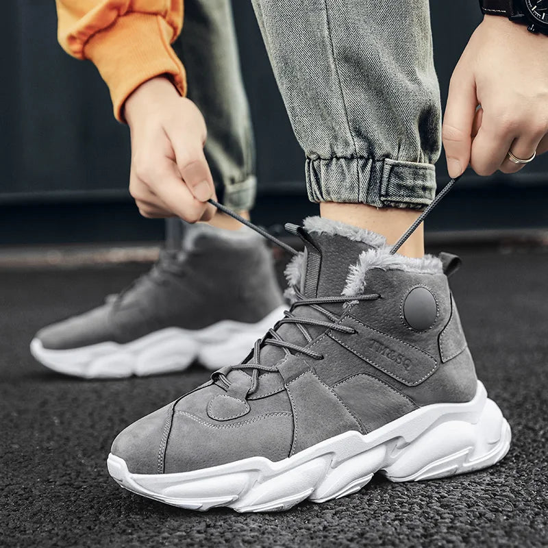 Men Boots Winter Shoes Mans Footwear Warm Fur Snow