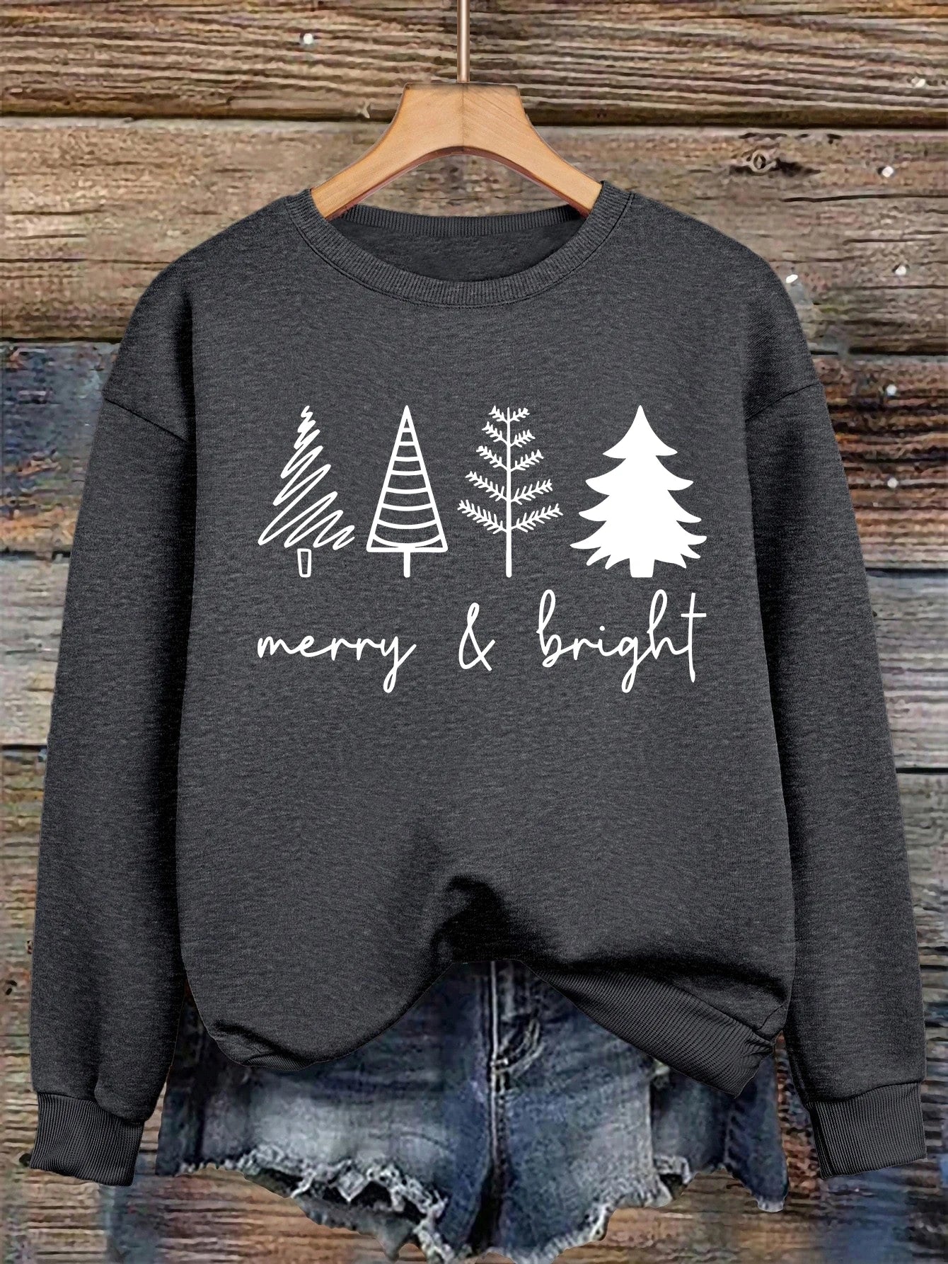 Merry Bright Christmas Tree Printing Women Sweatshirt Hip Hop Clothes