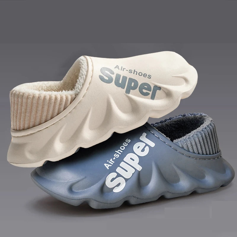 Winter Men Indoor  Warm Slippers Plush Waterproof Anti slip Cotton Shoes