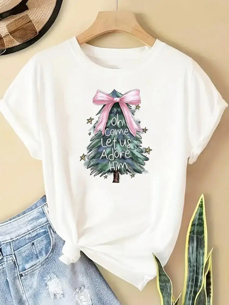 New Year Women Merry Christmas Clothes Top Tees Holiday