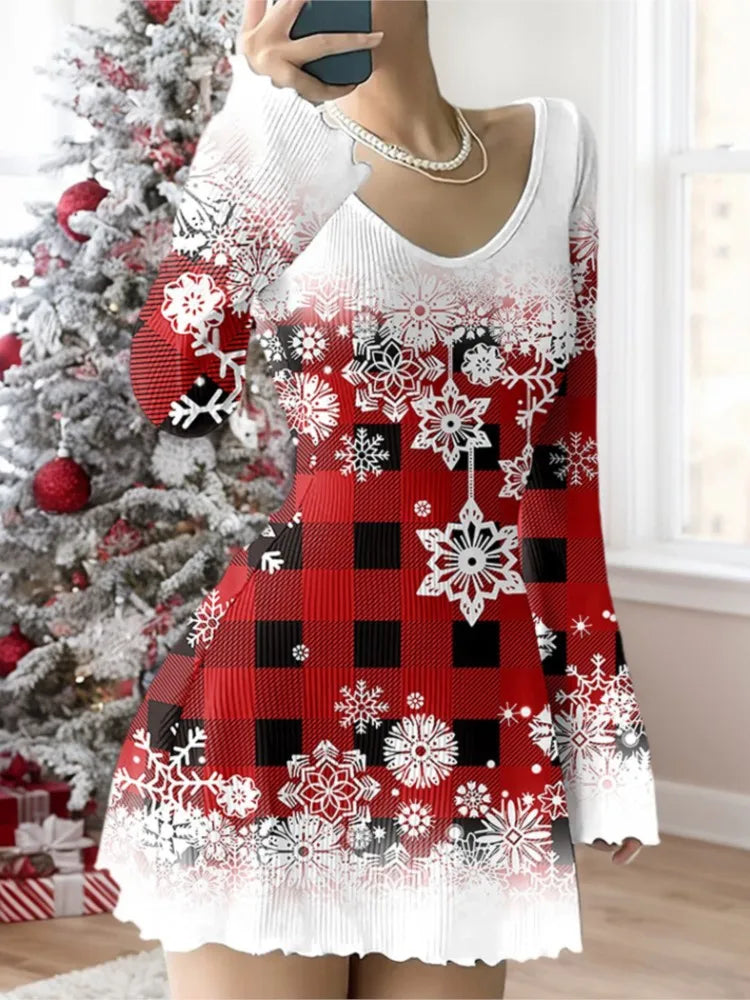Fashion Christmas Dress For Women Casual Print Long Sleeve