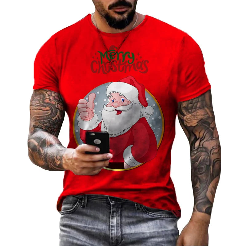 Men' Top Merry Christmas Graphic Man Santa Claus 3D Print Tshirt