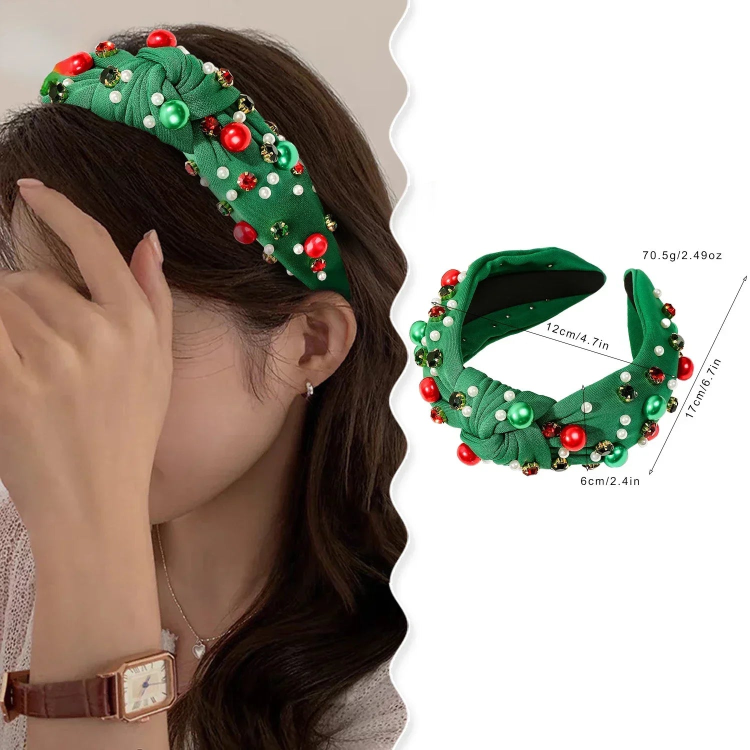 Women Christmas  Beaded Xmas Bow Tree Snowflake Knotted Headband
