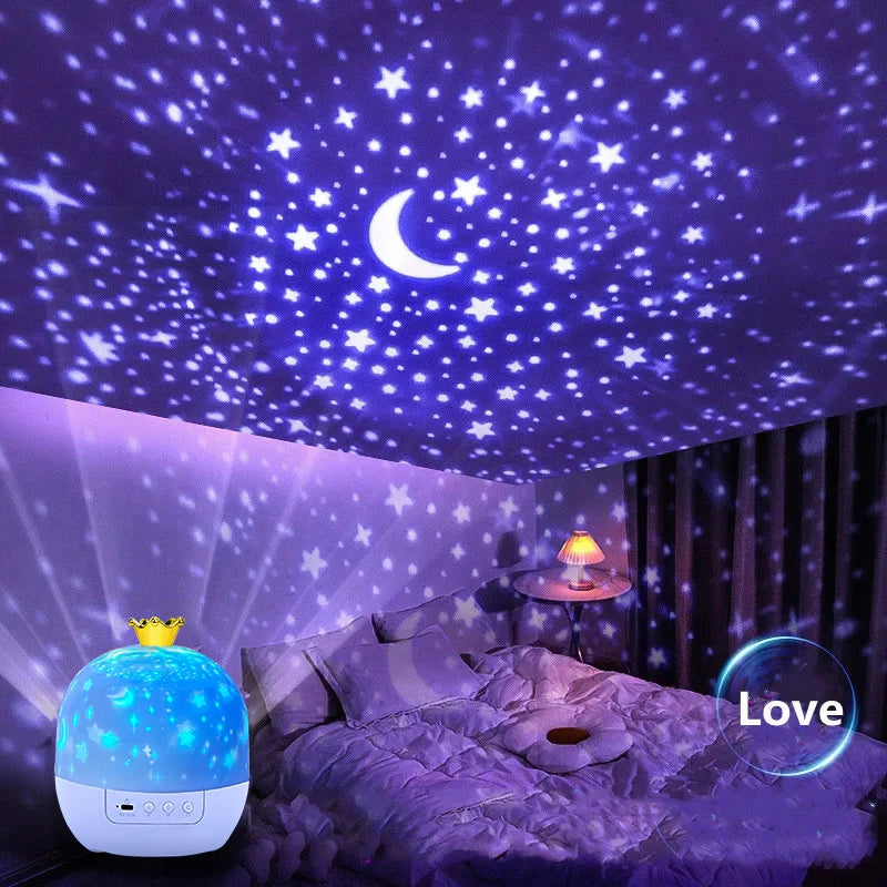 Crown Star Light Projection Rotating Star Bedroom Ceiling Atmosphere Night Lamp